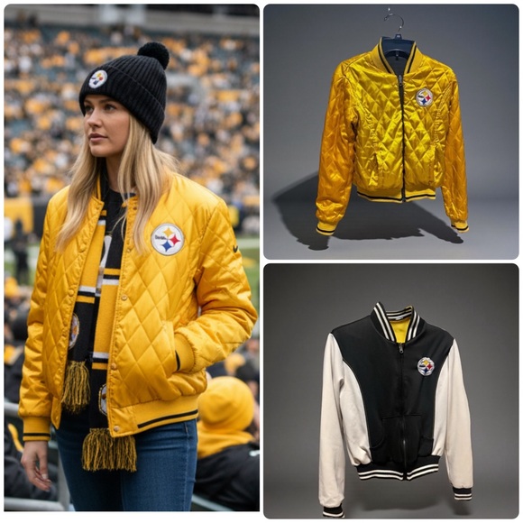 NFL Jackets & Blazers - Vintage 80’s NFL Pittsburgh Steelers Reversible Yellow & Black Bomber Jacket